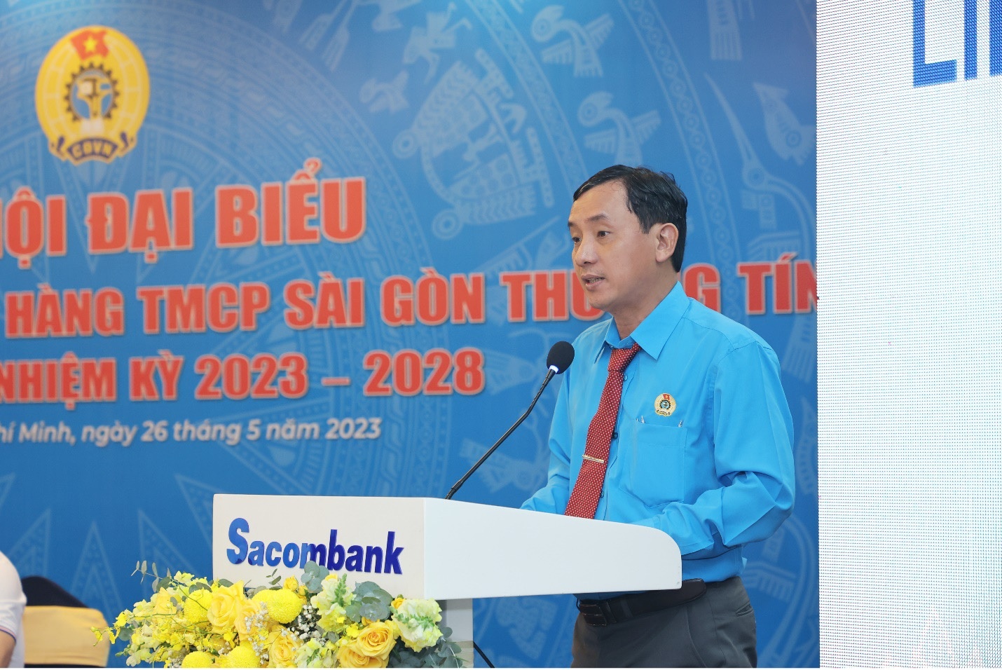 Ông Huỳnh Văn Tuấn - Uỷ viên Ban Thường vụ, Trưởng ban Tuyên giáo Liên đoàn Lao động TP.HCM phát biểu chỉ đạo Đại hội