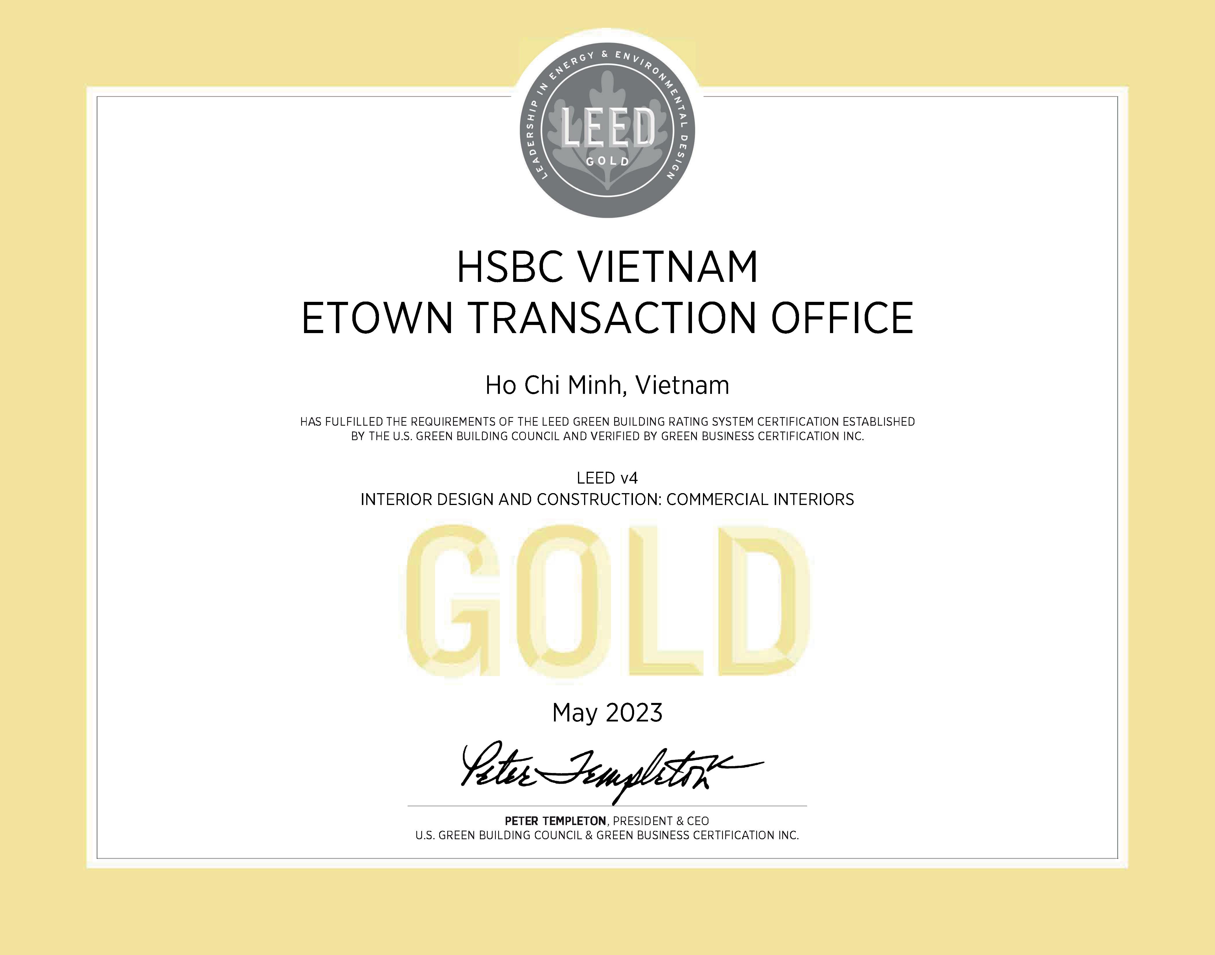 HSBC công bố chi nhánh ngân hàng đầu tiên tại Việt Nam đạt chứng nhận LEED