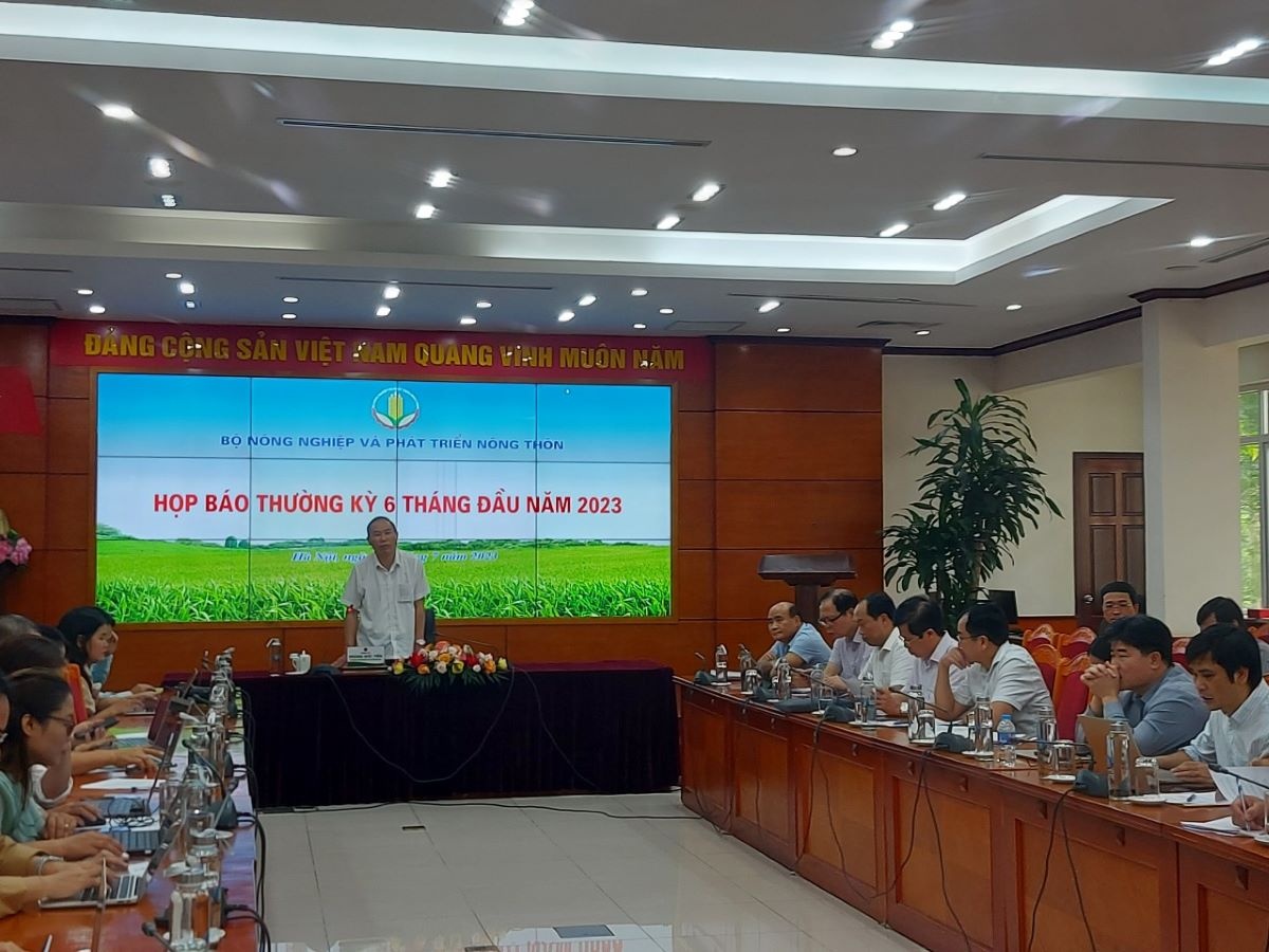 Quang cảnh họp báo công bố kết quả sản xuất, xuất khẩu của ngành nông nghiệp 6 tháng đầu năm 2023.