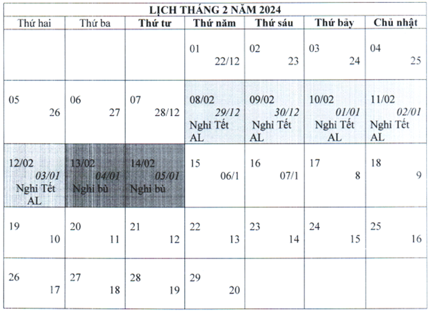 Bo Noi vu thong nhat nghi Tet Nguyen dan nam 2024 keo dai 7 ngay hinh anh 1