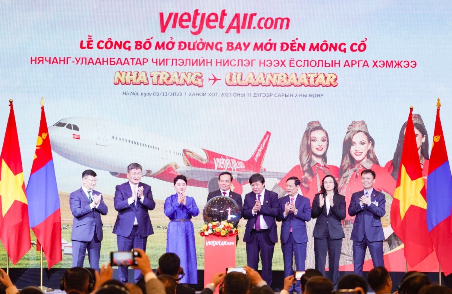 Lãnh đạo hai nước Việt Nam, Mông Cổ tham dự nghi thức công bố đường bay mới Ulaanbaatar và Nha Trang của Vietjet