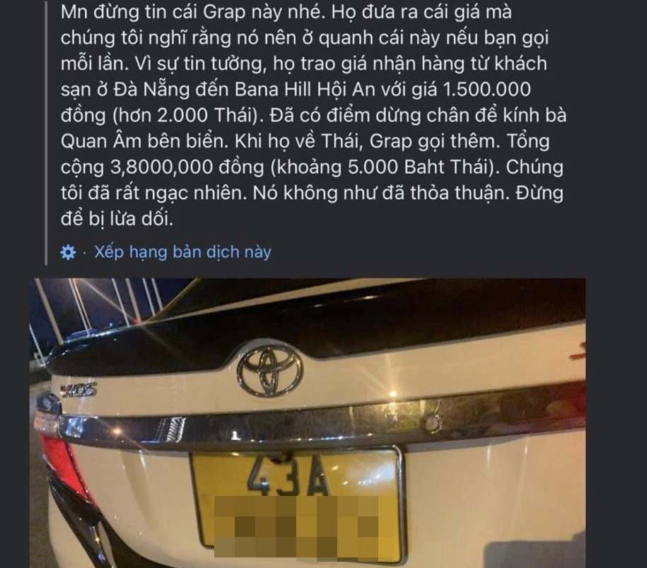 Thông tin du khách Thái Lan phản ánh trên mạng xã hội 