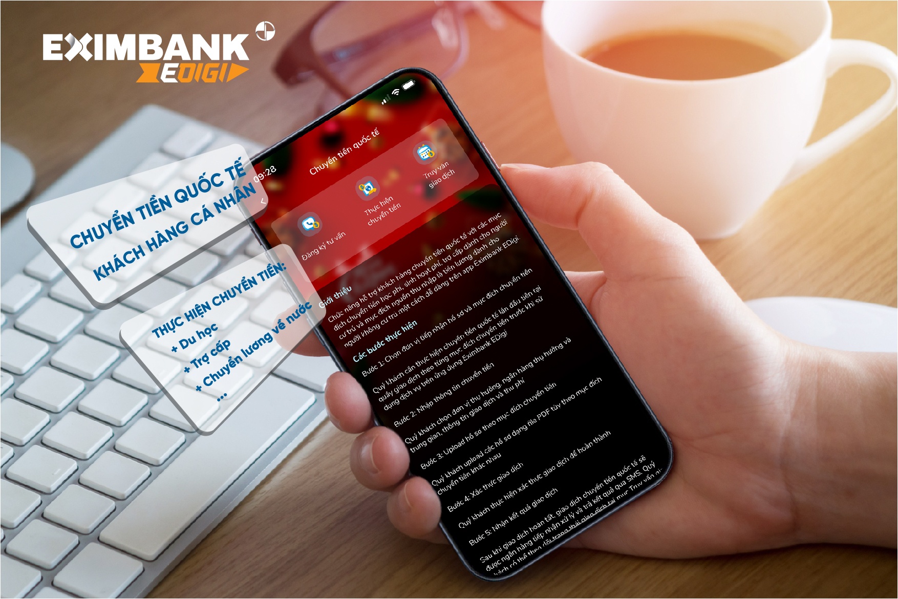Chuyển tiền quốc tế online trên App Eximbank EDigi