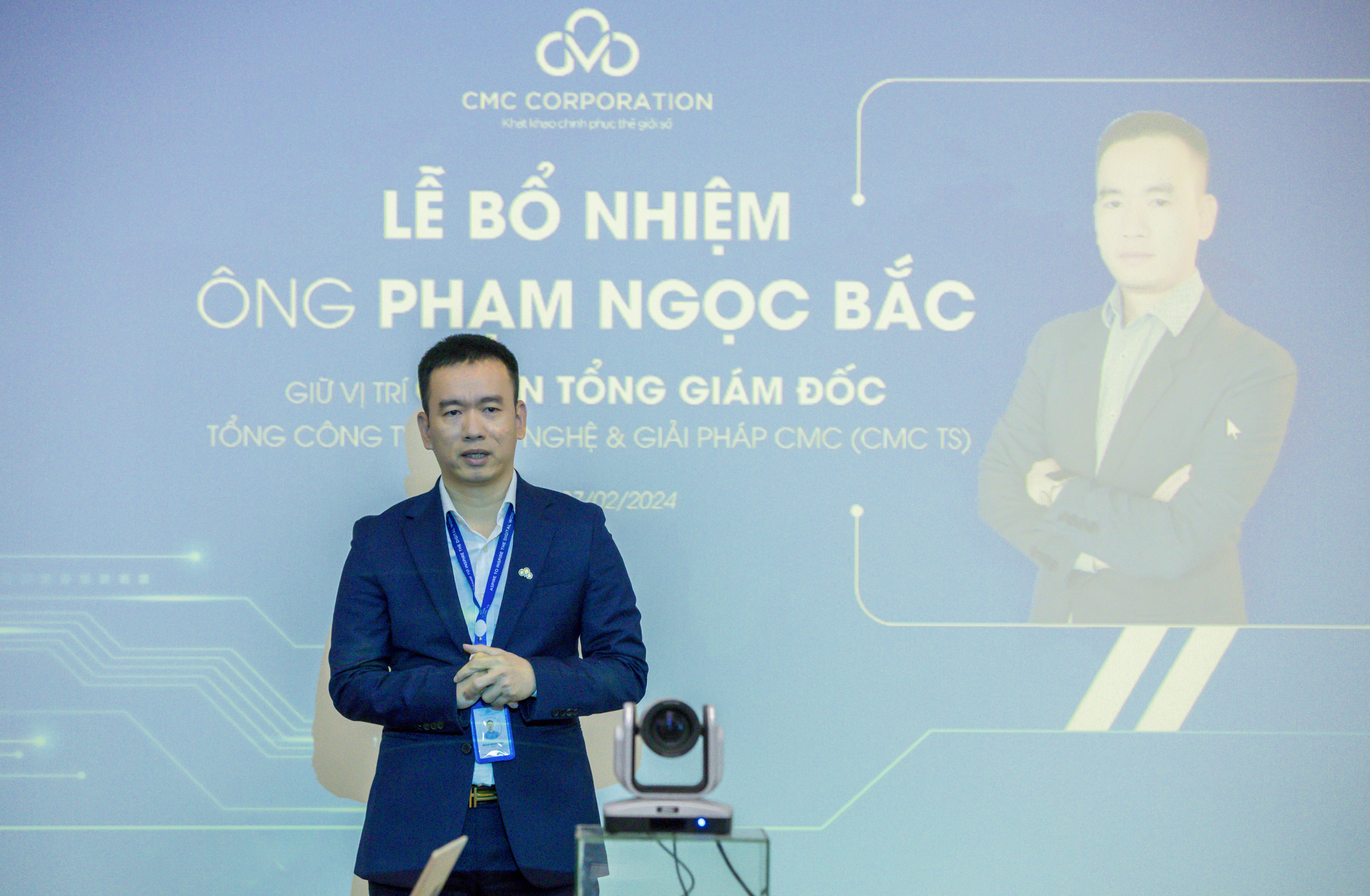 Ông Phạm Ngọc Bắc phát biểu tại lễ nhận Quyết định bổ nhiệm quyền Tổng giám đốc CMC TS.
