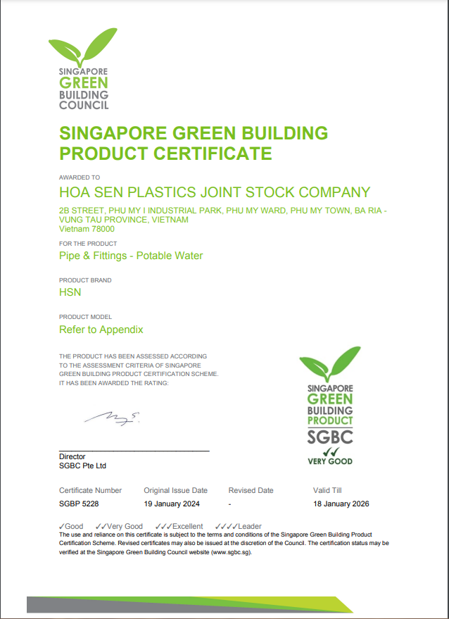 Chứng nhận “Nhãn xanh” – Green Building Product cho nhóm sản phẩm Ống nhựa HDPE