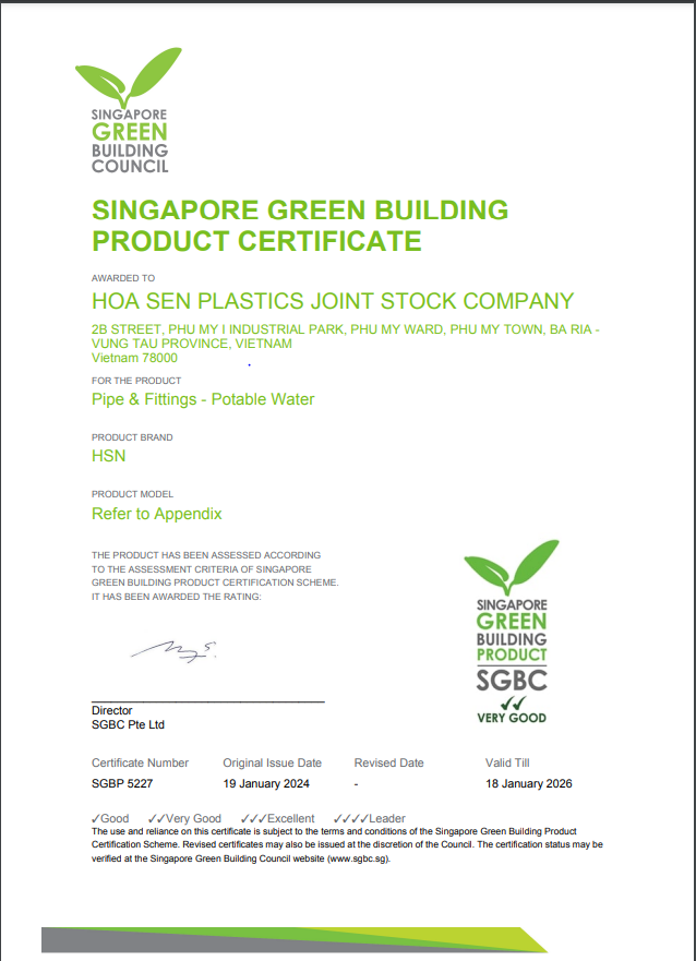 Chứng nhận “Nhãn xanh” – Green Building Product cho nhóm sản phẩm Ống nhựa PP-R
