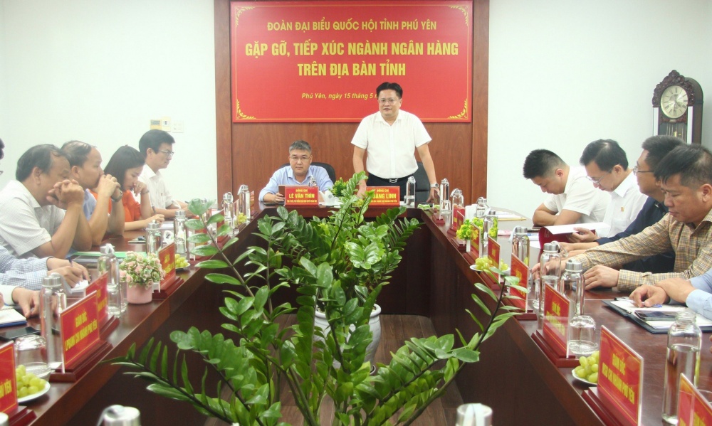 Ông Hoàng Linh, Giám đốc NHNN chi nhánh Phú Yên phát biểu tại hội nghị.