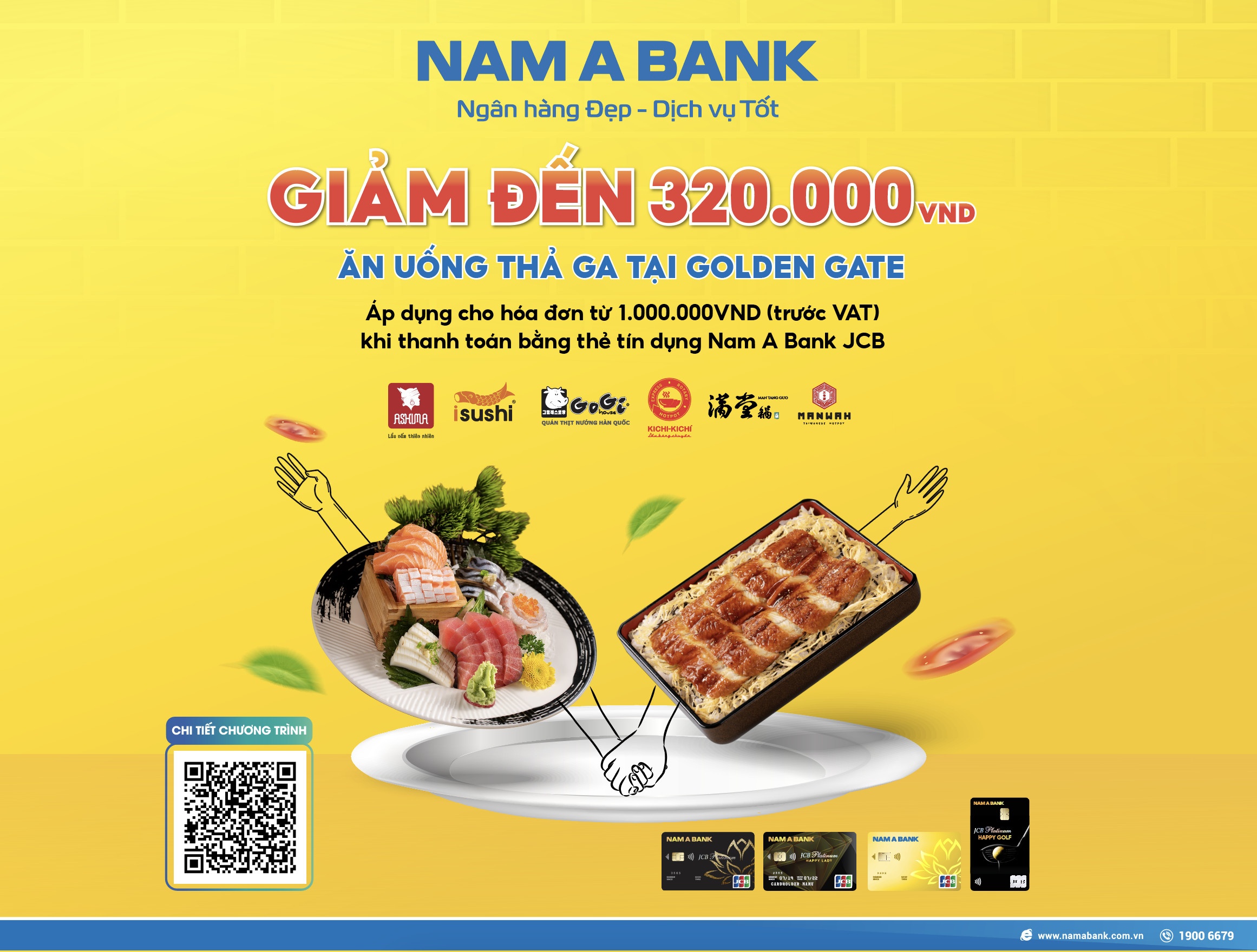 Chủ thẻ tín dụng Nam A Bank JCB nhận nhiều ưu đãi tại chuỗi nhà hàng Golden Gate