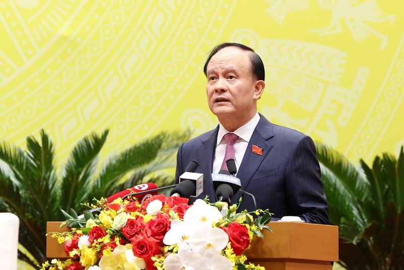 Chủ tịch HĐND TP Hà Nội Nguyễn Ngọc Tuấn phát biểu khai mạc Kỳ họp. 