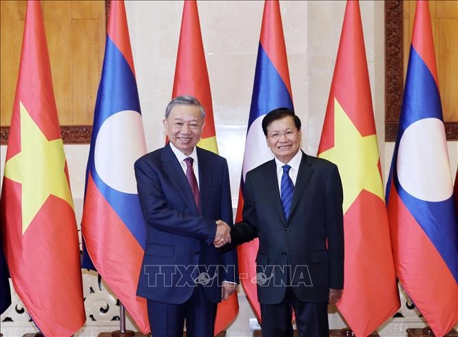 Tổng Bí thư, Chủ tịch nước Lào Thongloun Sisoulith nhiệt liệt chào đón Chủ tịch nước Tô Lâm - TTXVN