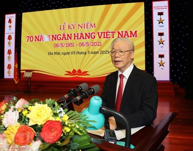 Tổng Bí thư Nguyễn Phú Trọng phát biểu tại Lễ kỷ niệm 70 năm Ngày thành lập Ngân hàng Việt Nam