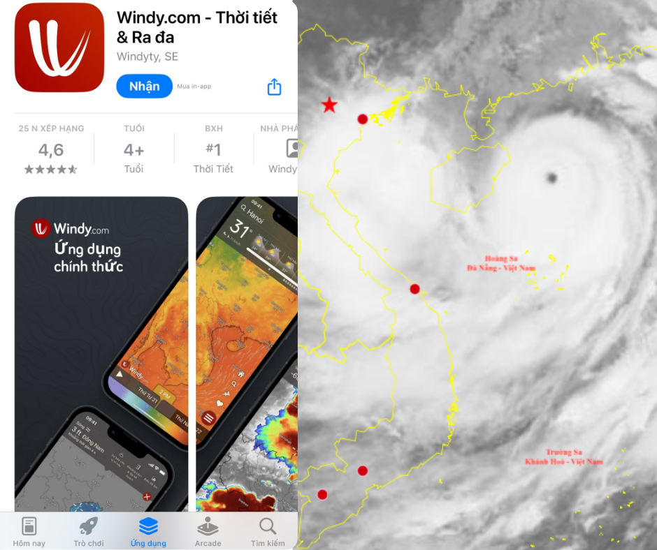 Ứng dụng theo dõi bão Yagi đứng Top đầu lượt tải về tại Việt Nam