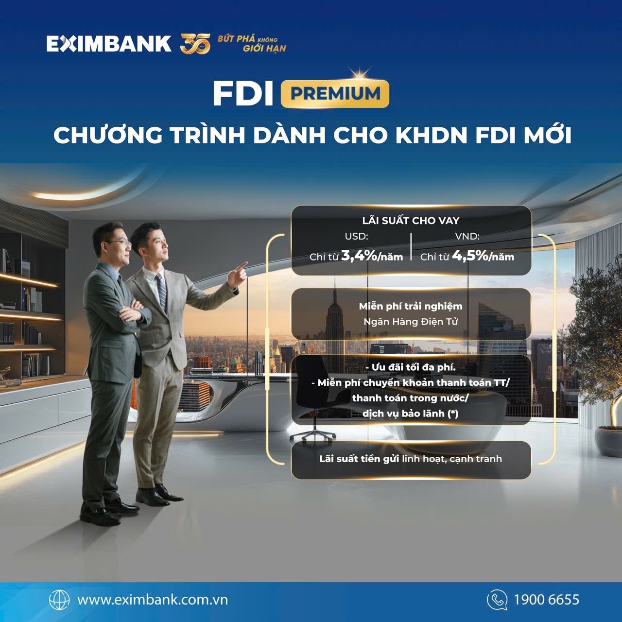 Eximbank triển khai gói combo ưu đãi tín dụng “FDI Premium” và “FDI Priority” với nhiều chính sách hấp dẫn.