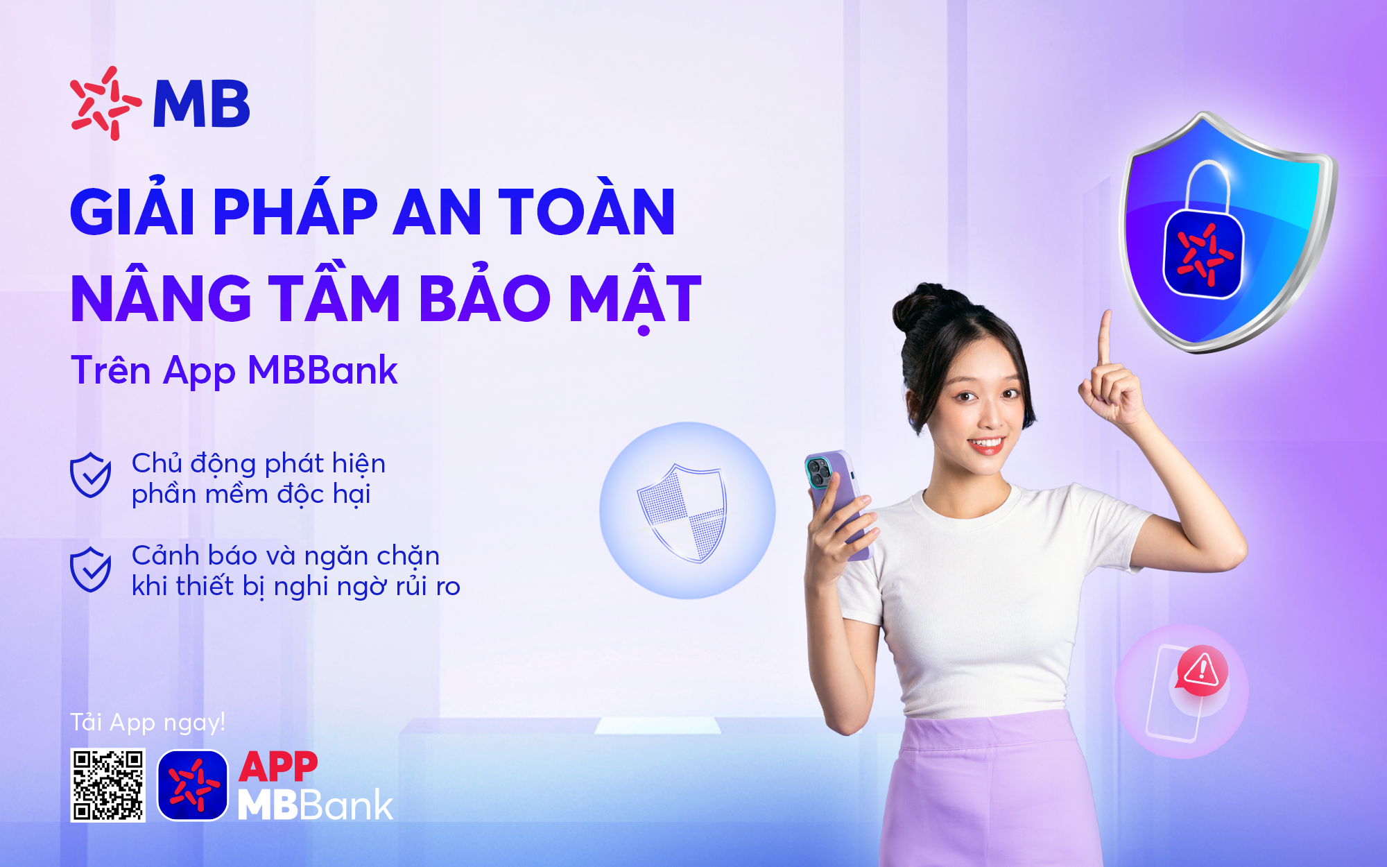 Giải pháp App Protection phát hiện phần mềm độc hại chiếm quyền kiểm soát App MBBank trên điện thoại.