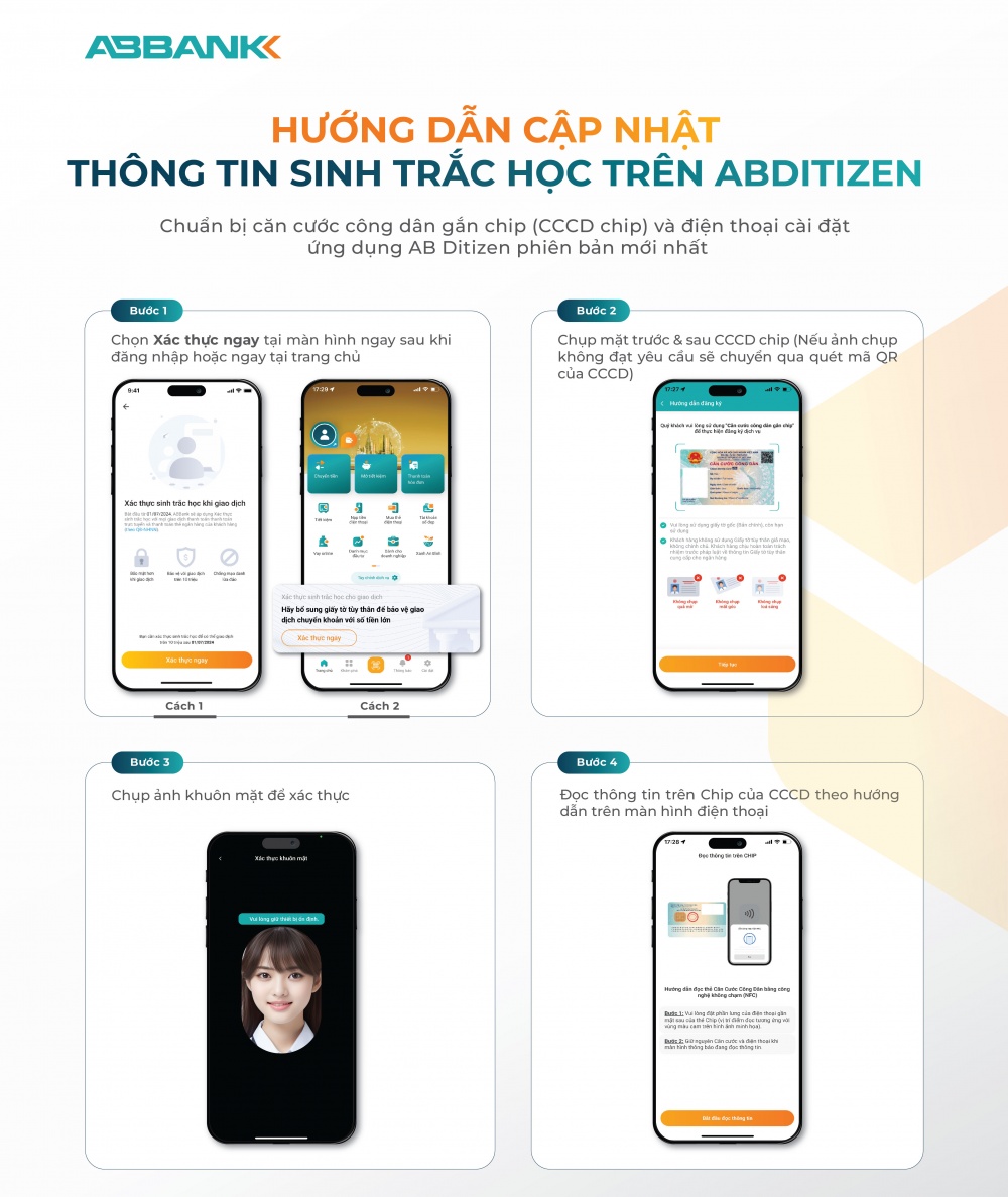 ABBANK khuyến nghị khách hàng sớm hoàn tất việc cập nhật thông tin sinh trắc học