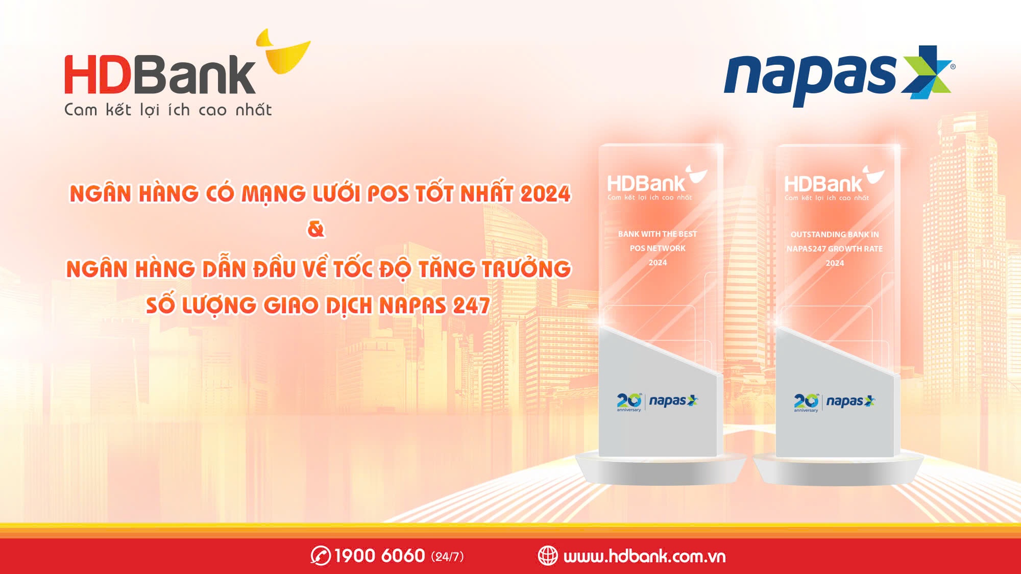 HDBank tỏa sáng tại Hội nghị Thành viên NAPAS 2024 với 02 giải thưởng danh giá