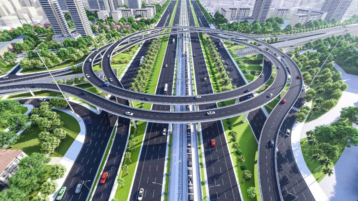 Phối cảnh nút giao khác mức đường Vành đai 3,5 với Đại lộ Thăng Long