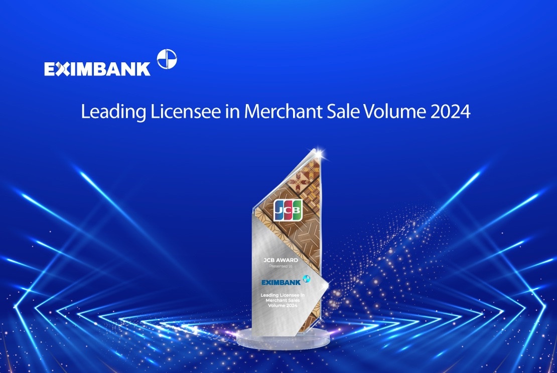 Eximbank đã vinh dự được JCB – tổ chức thẻ quốc tế hàng đầu trao tặng giải thưởng Ngân hàng dẫn đầu về doanh số thanh toán thẻ năm 2024.