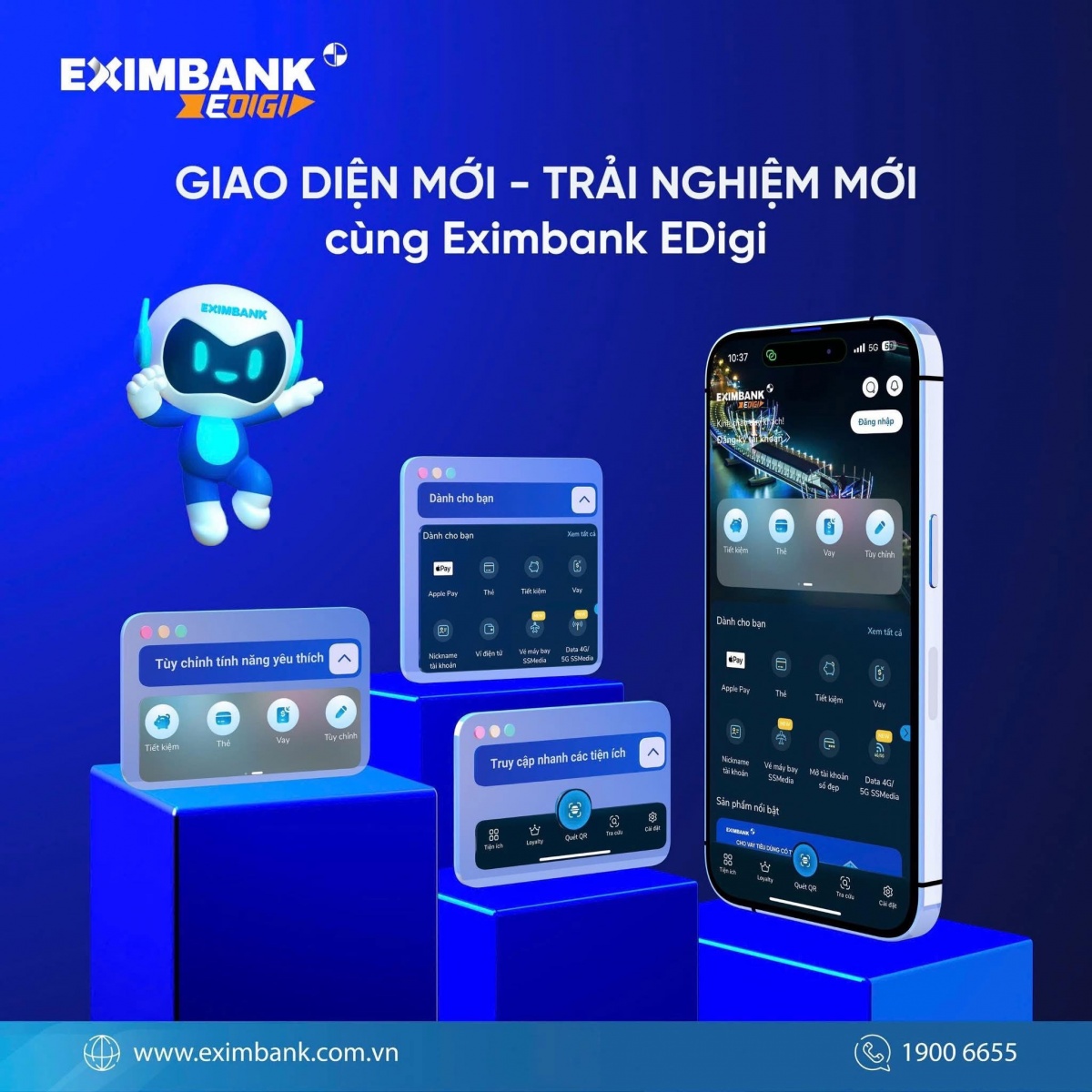 Eximbank thường xuyên nâng cấp ứng dụng ngân hàng số nhằm nâng cao trải nghiệm khách hàng.