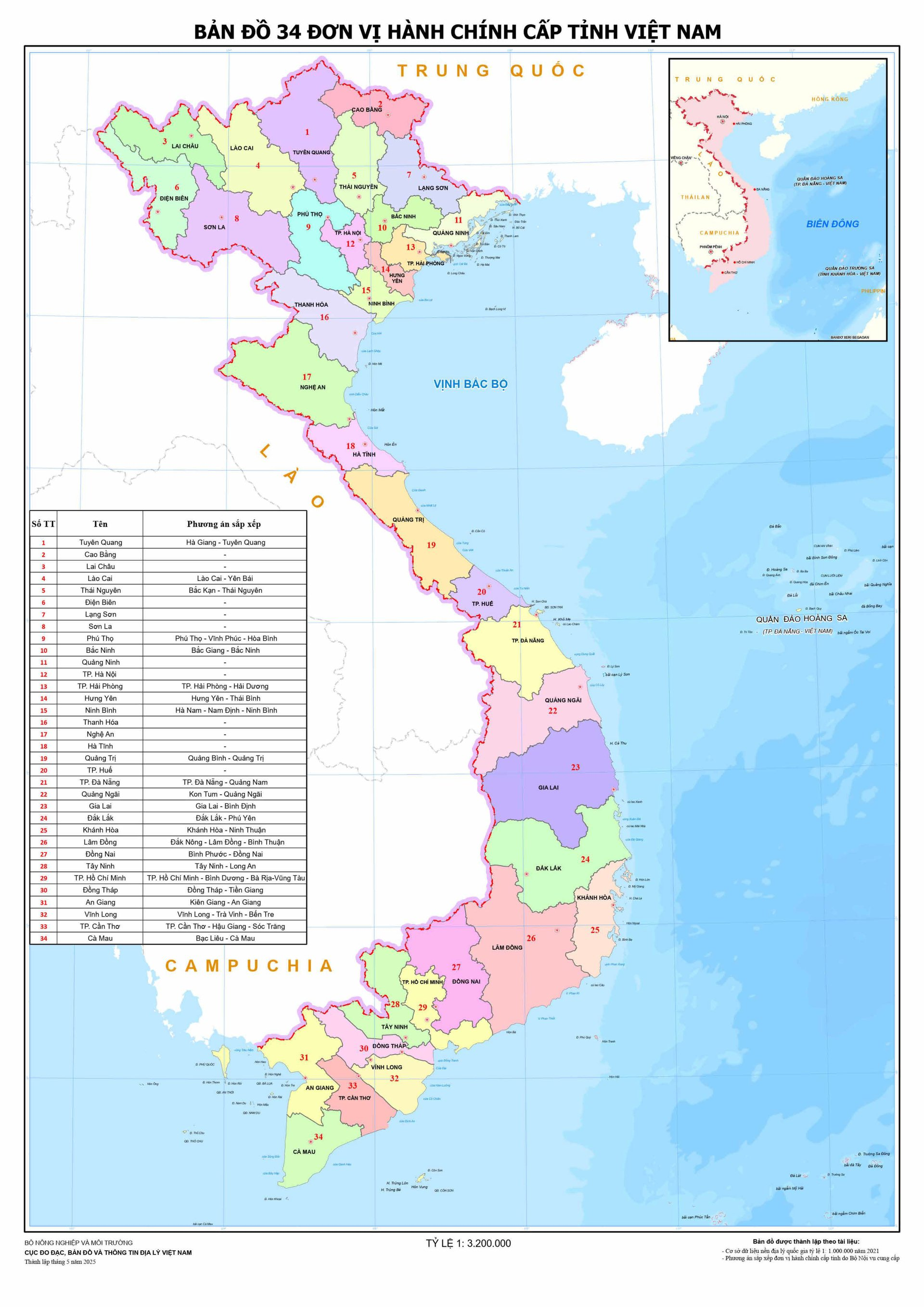 Bản đồ chi tiết về 34 tỉnh thành mới của Việt Nam. Ảnh: Cục Đo đạc, Bản đồ và Thông tin địa lý Việt Nam Bản đồ chi tiết về 34 tỉnh thành mới của Việt Nam. Ảnh: Cục Đo đạc, Bản đồ và Thông tin địa lý Việt Nam