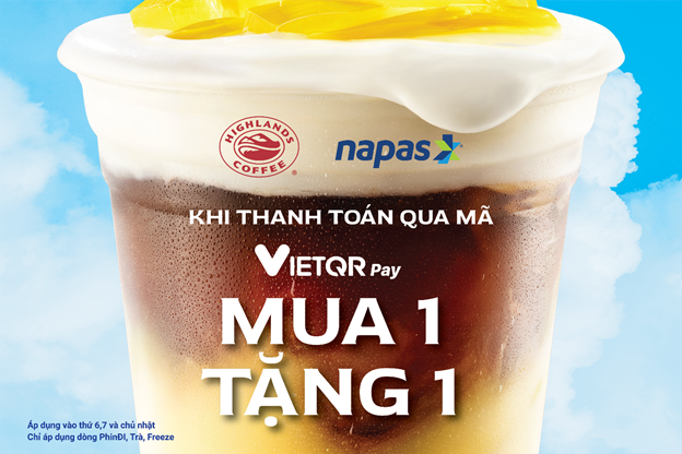 Mua 1 tặng 1 tại Highlands Coffee khi thanh toán bằng VIETQRPay