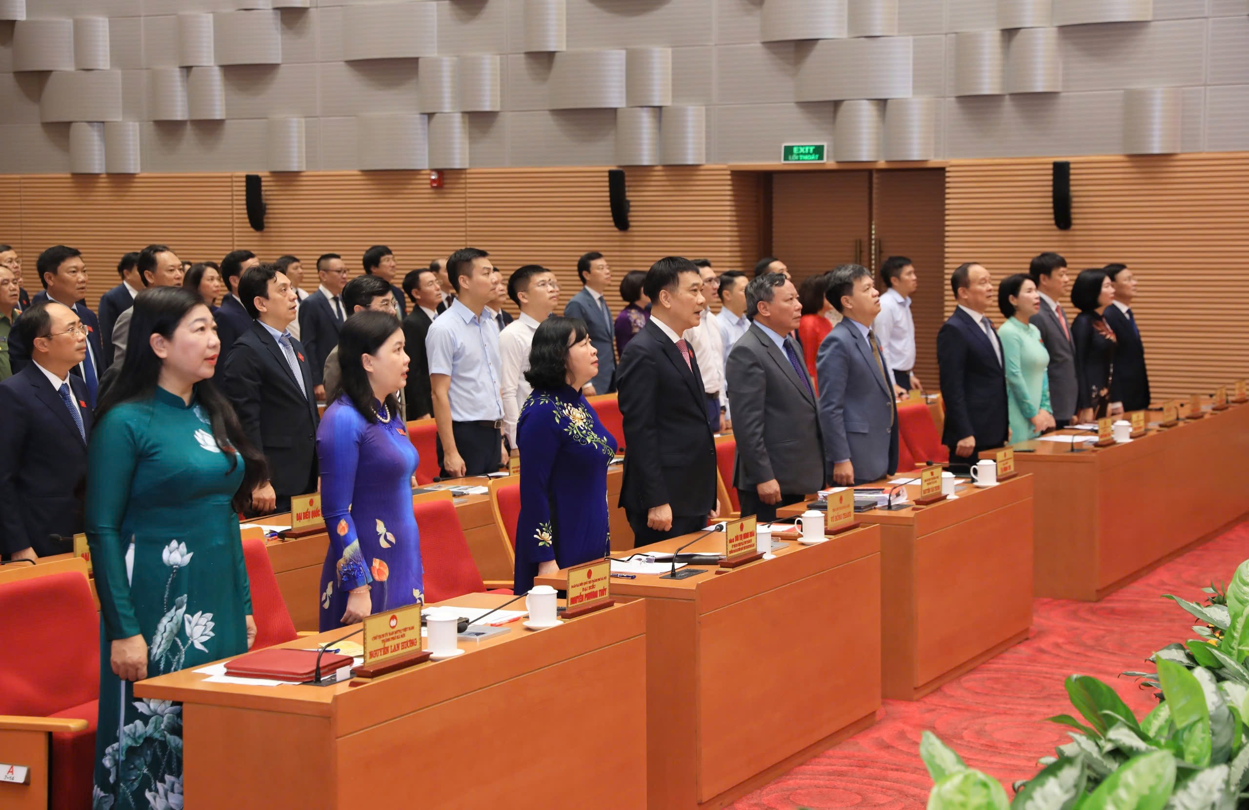 Các đại biểu thực hiện nghi lễ chào cờ.