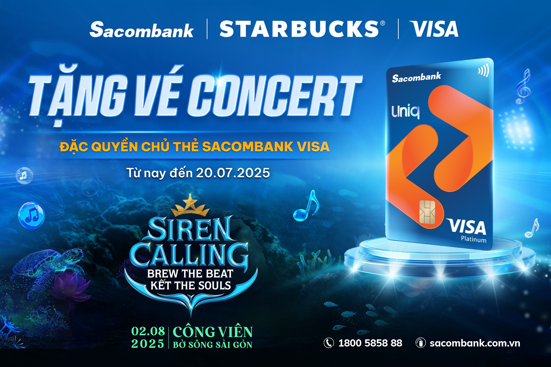 Mở thẻ Sacombank Visa, nhận ngay vé tham dự “Siren Calling” – Concert đặc biệt từ Starbucks và Sacombank