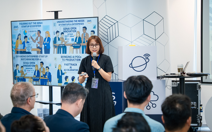 Bà Laura Nguyễn, Giám đốc Điều hành GenAI Fund, tại sự kiện GenAI Open Innovation Vietnam 2025 vào ngày 3 tháng 7 năm 2025