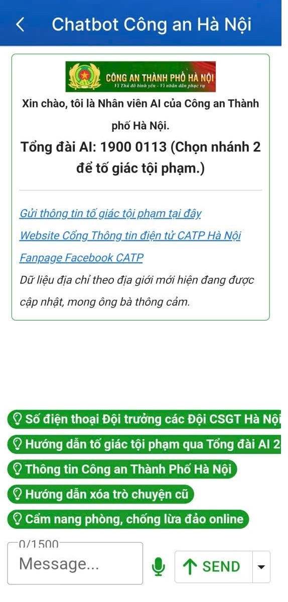 Công an Hà Nội ra mắt Người dân Hà Nội có thể tố giác tội phạm, tra cứu thủ tục qua trợ lý ảo