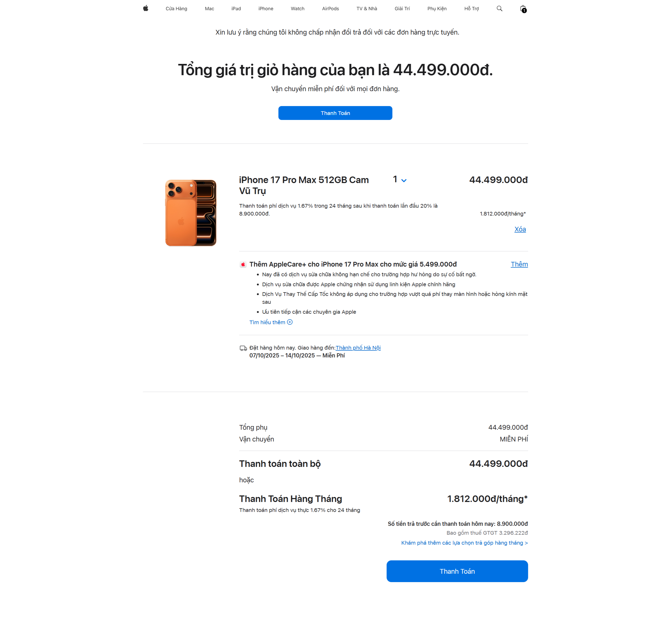 Apple Store Online tại Việt Nam lùi thời gian giao hàng