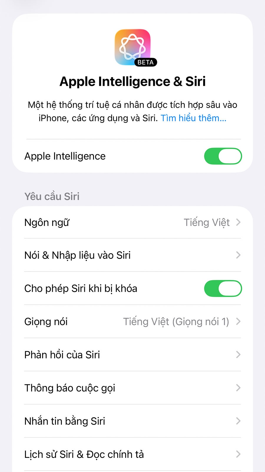 Apple Intelligence chính thức hỗ trợ tiếng Việt trên iOS 26.1 beta