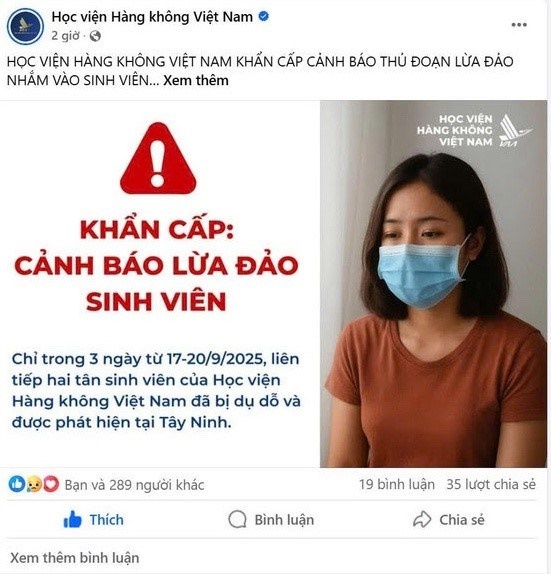 Học viện Hàng không Việt Nam cảnh báo thủ đoạn lừa đảo nhắm vào tân sinh viên