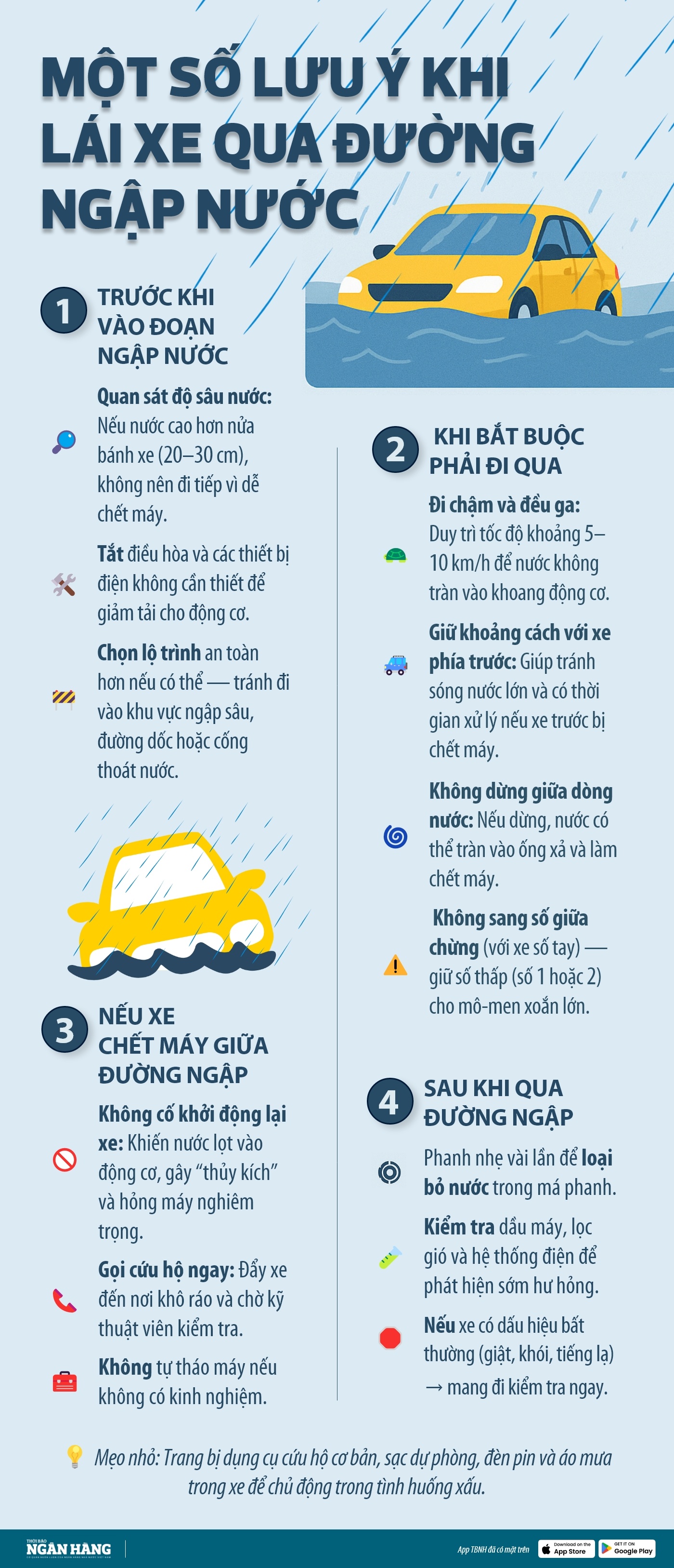 Một số lưu ý khi lái xe qua đường ngập nước