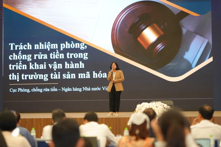 Bà Nguyễn Thị Minh Thơ, Phó Cục trưởng Cục Phòng chống rửa tiền, Ngân hàng Nhà nước nhấn mạnh việc phòng chống rửa tiền khi triển khai thị trường tài sản mã hóa. Bà Nguyễn Thị Minh Thơ, Phó Cục trưởng Cục Phòng chống rửa tiền, Ngân hàng Nhà nước nhấn mạnh việc phòng chống rửa tiền khi triển khai thị trường tài sản mã hóa.