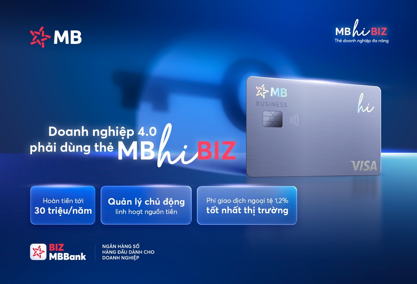 Thẻ MB Hi BIZ cho phép chủ thẻ doanh nghiệp linh hoạt nguồn tiền giữa tài khoản doanh nghiệp và hạn mức tín dụng Thẻ MB Hi BIZ cho phép chủ thẻ doanh nghiệp linh hoạt nguồn tiền giữa tài khoản doanh nghiệp và hạn mức tín dụng