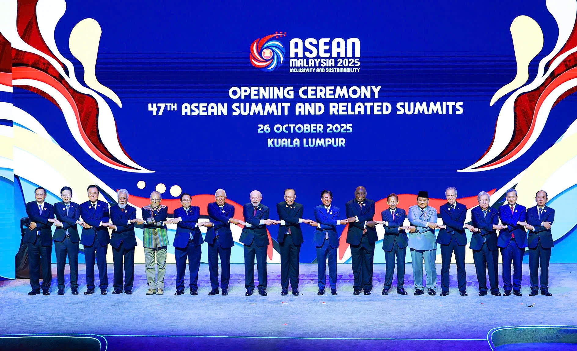 Thủ tướng Phạm Minh Chính cùng lãnh đạo các nước ASEAN và Timor Leste dự lễ khai mạc Hội nghị Cấp cao ASEAN lần thứ 47 và các cấp cao liên quan - Ảnh: VGP/Nhật Bắc Thủ tướng Phạm Minh Chính cùng lãnh đạo các nước ASEAN và Timor Leste dự lễ khai mạc Hội nghị Cấp cao ASEAN lần thứ 47 và các cấp cao liên quan - Ảnh: VGP/Nhật Bắc
