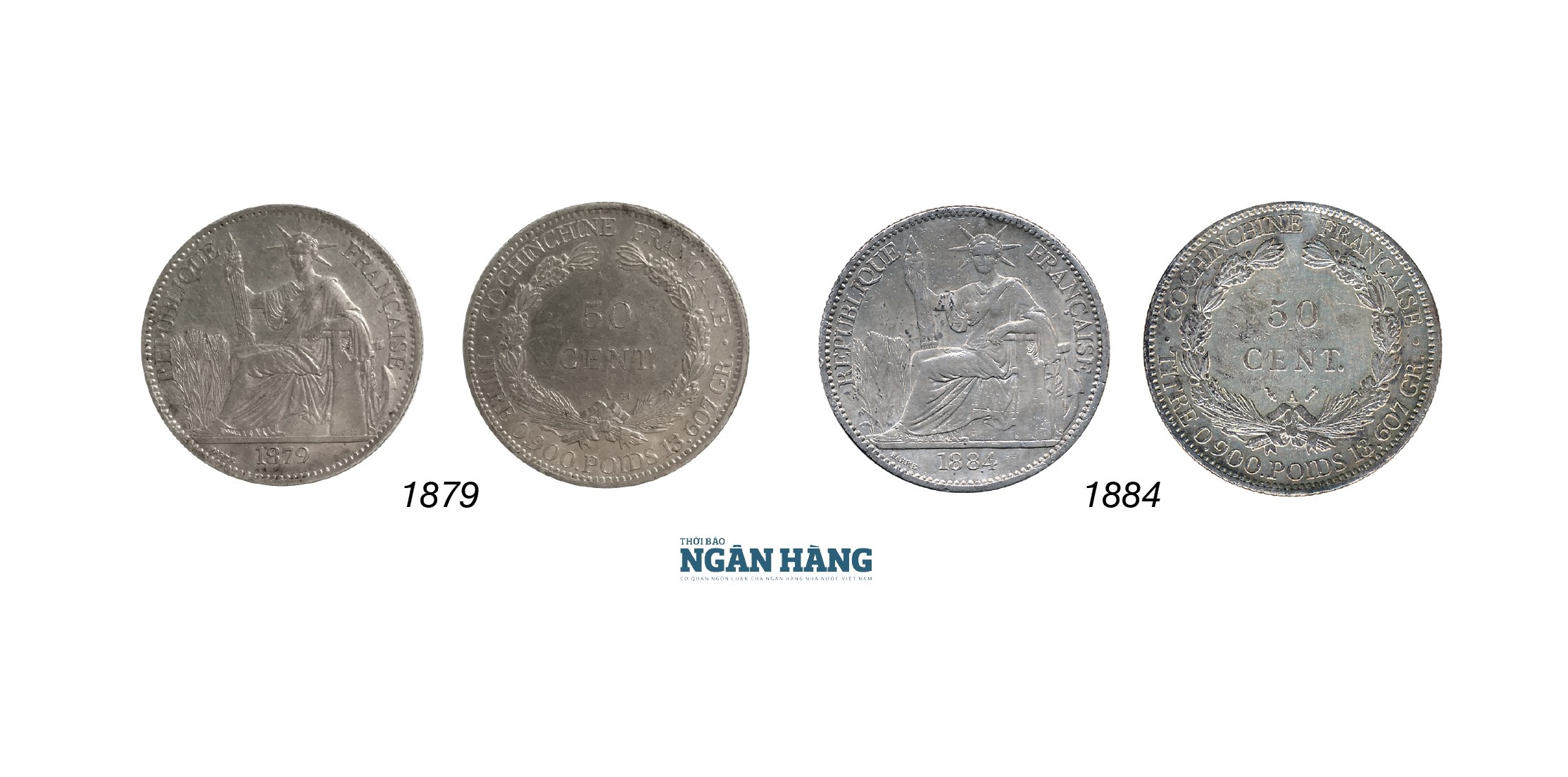 Tiền Nam Kỳ thuộc Pháp - Cochinchine (1875 – 1885) - Tiền Bằng Bạc Tiền Nam Kỳ thuộc Pháp - Cochinchine (1875 – 1885) - Tiền Bằng Bạc