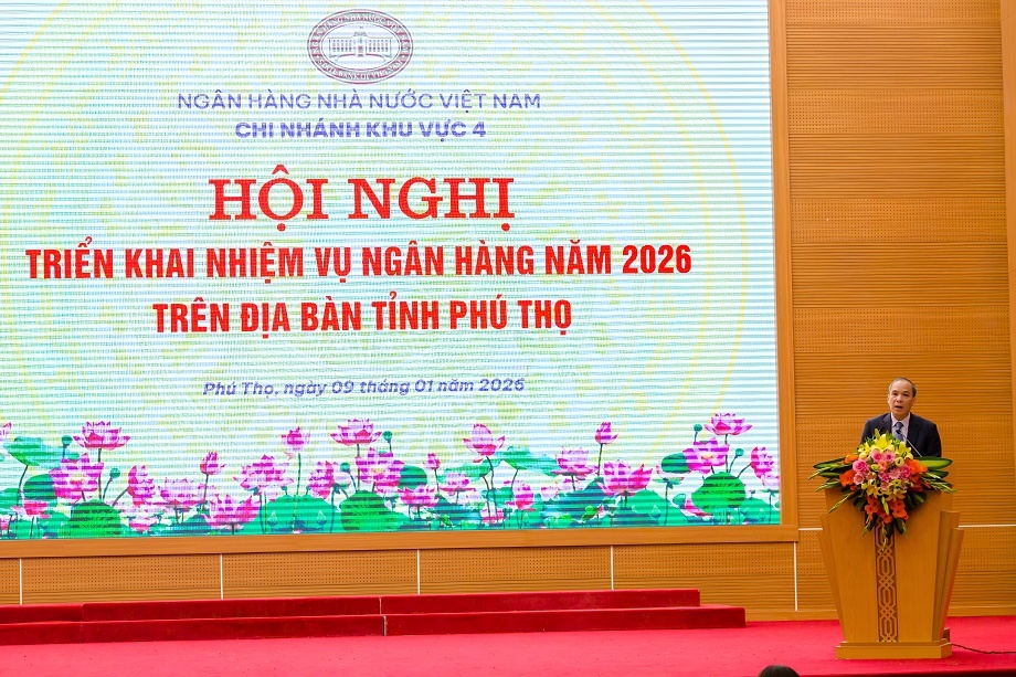 Đồng chí Đoàn Thái Sơn - Phó Bí thư Thường trực Đảng ủy, Phó Thống đốc Thường trực NHNN Việt phát biểu chỉ đạo tại Hội nghị.