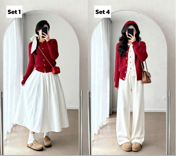 Cardigan đỏ đón Tết: 8 cách phối chuẩn Hàn, mặc là thấy không khí xuân Cardigan đỏ đón Tết: 8 cách phối chuẩn Hàn, mặc là thấy không khí xuân