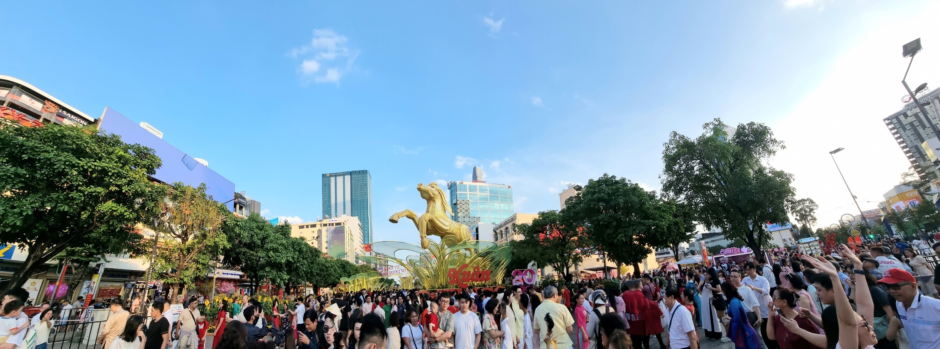 Đông đảo người dân ở khắp mọi nơi thăm quan đường hoa Nguyễn Huệ