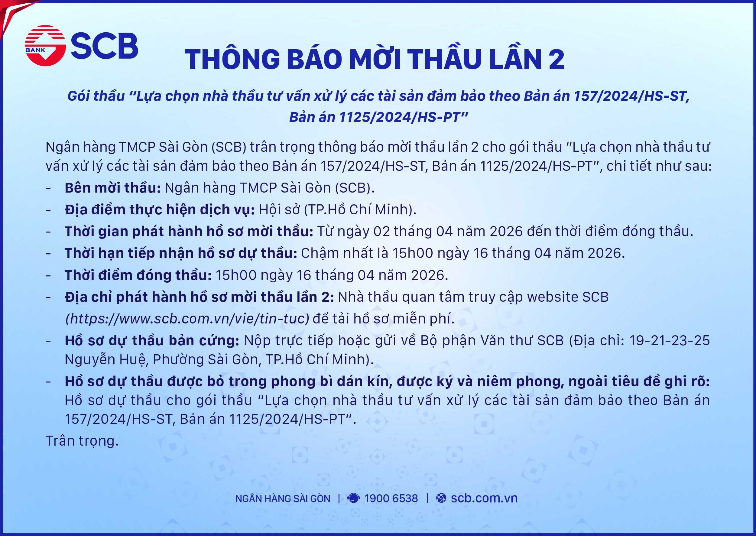 SCB gia hạn mời thầu lần 2: Tập trung xử lý tài sản bảo đảm theo bản án Vạn Thịnh Phát
