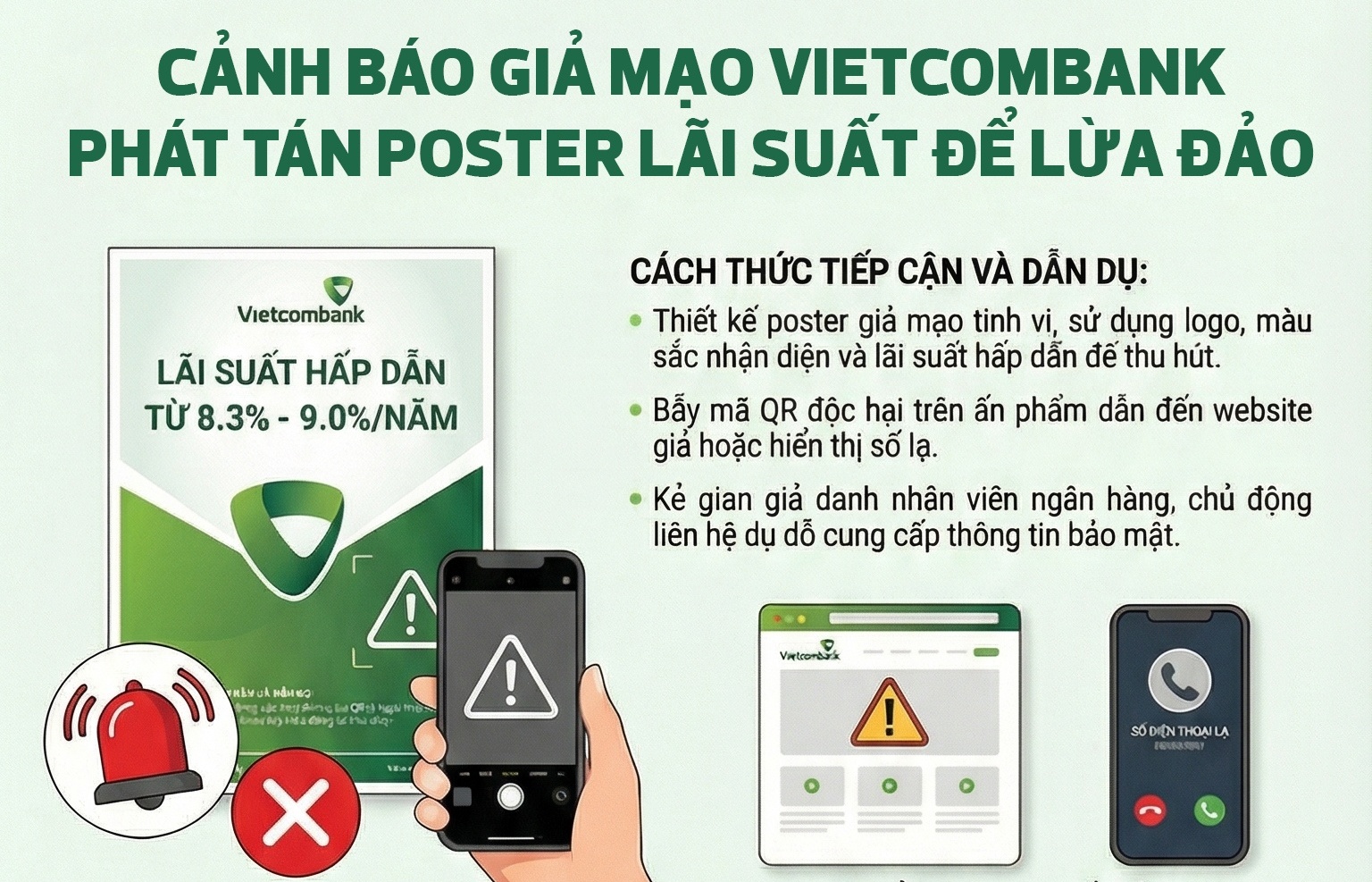 [Infographic] Cảnh báo giả mạo Vietcombank phát tán poster lãi suất để lừa đảo