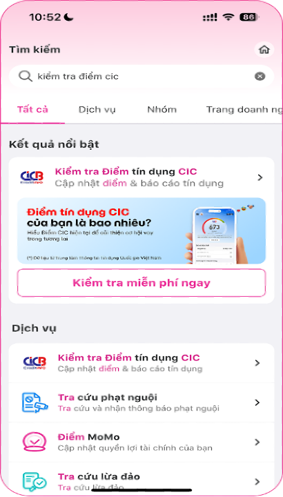 Miễn phí cập nhật điểm tín dụng tháng mới cho người dân trực tiếp trên MoMo Miễn phí cập nhật điểm tín dụng tháng mới cho người dân trực tiếp trên MoMo