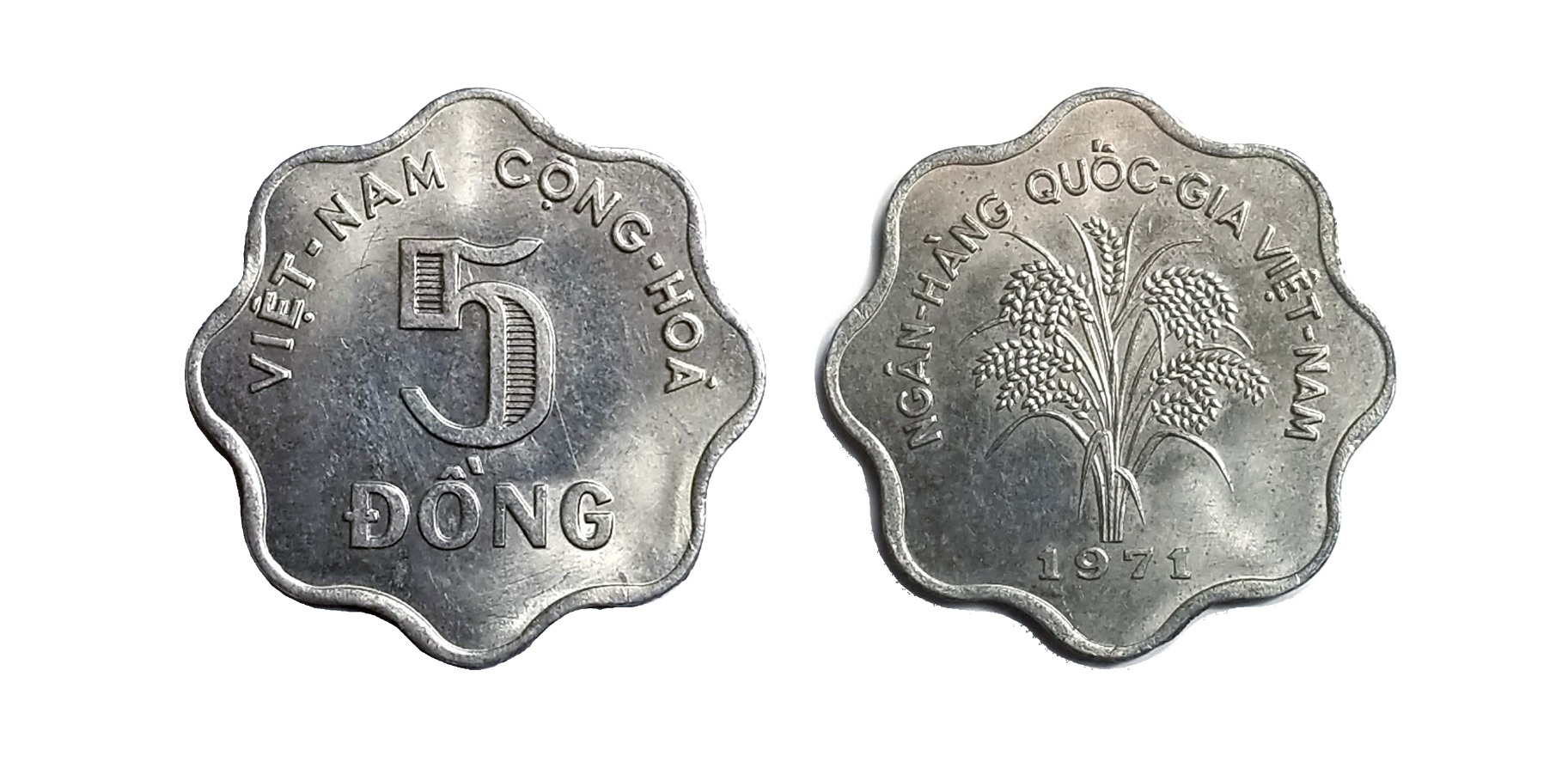 Ảnh 3.2.49. Tiền kim loại 5 đồng sắt mạ niken, 1971 đk 25mm Ảnh 3.2.49. Tiền kim loại 5 đồng sắt mạ niken, 1971 đk 25mm