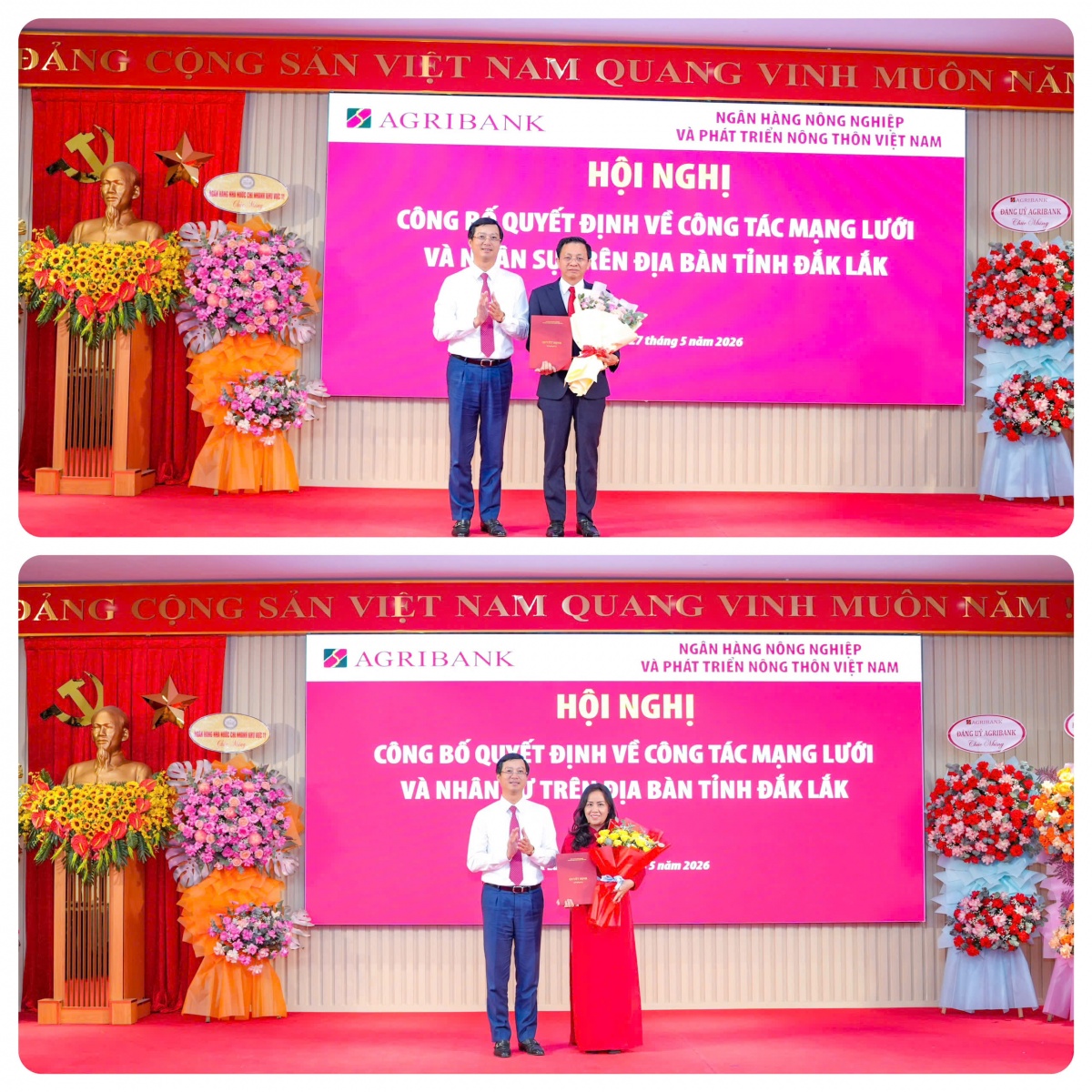 Đ/c Đỗ Đức Thành Uỷ viên BCH Đảng bộ, Phó Tổng Giám đốc Agribank trao Quyết định mạng lưới cho Chi nhánh Đắk Lắk và Bắc Đắk Lắk