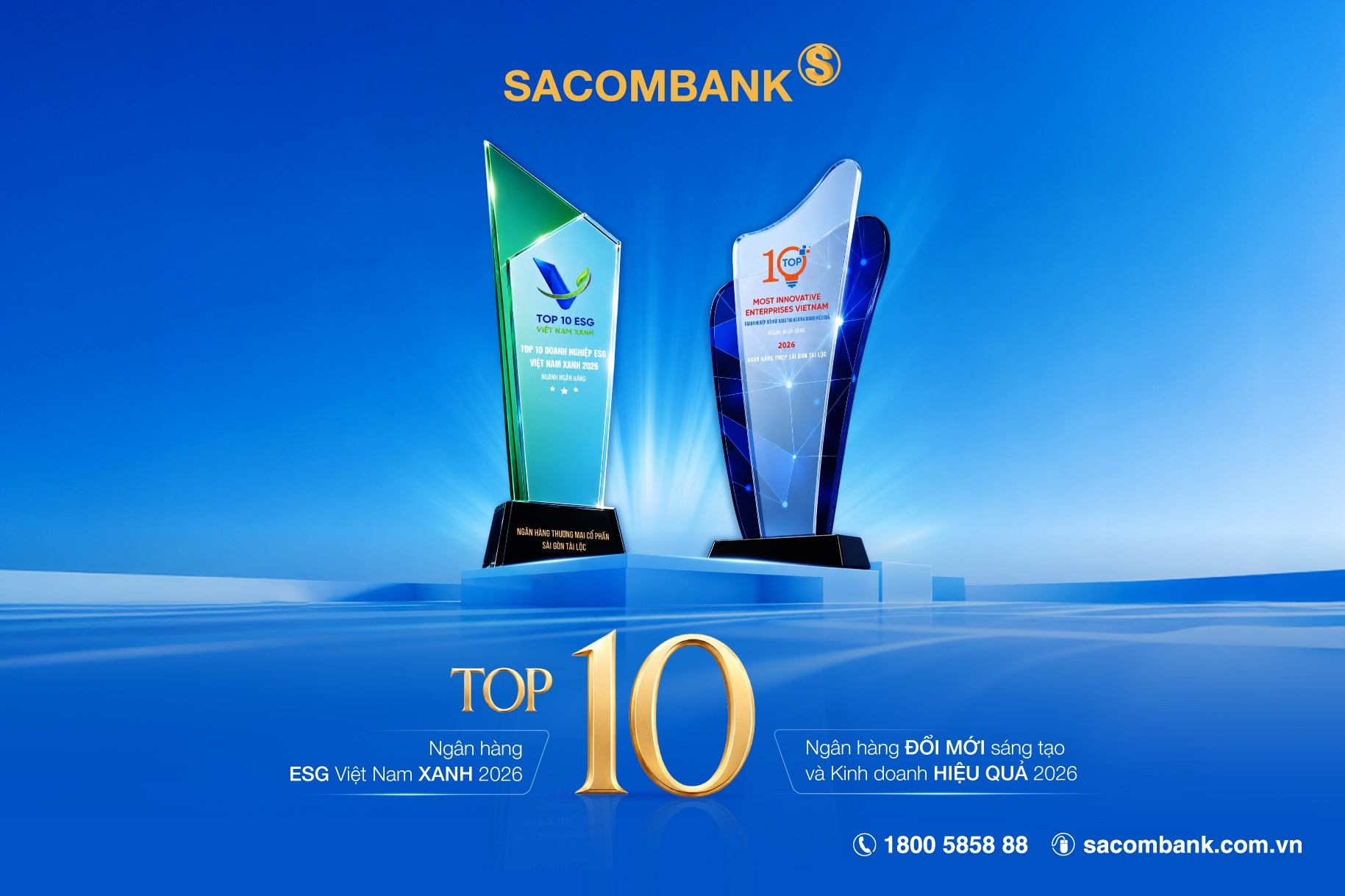 SACOMBANK tiếp tục nằm trong Top 10 Ngân hàng đổi mới sáng tạo và ESG Việt Nam năm 2026 SACOMBANK tiếp tục nằm trong Top 10 Ngân hàng đổi mới sáng tạo và ESG Việt Nam năm 2026