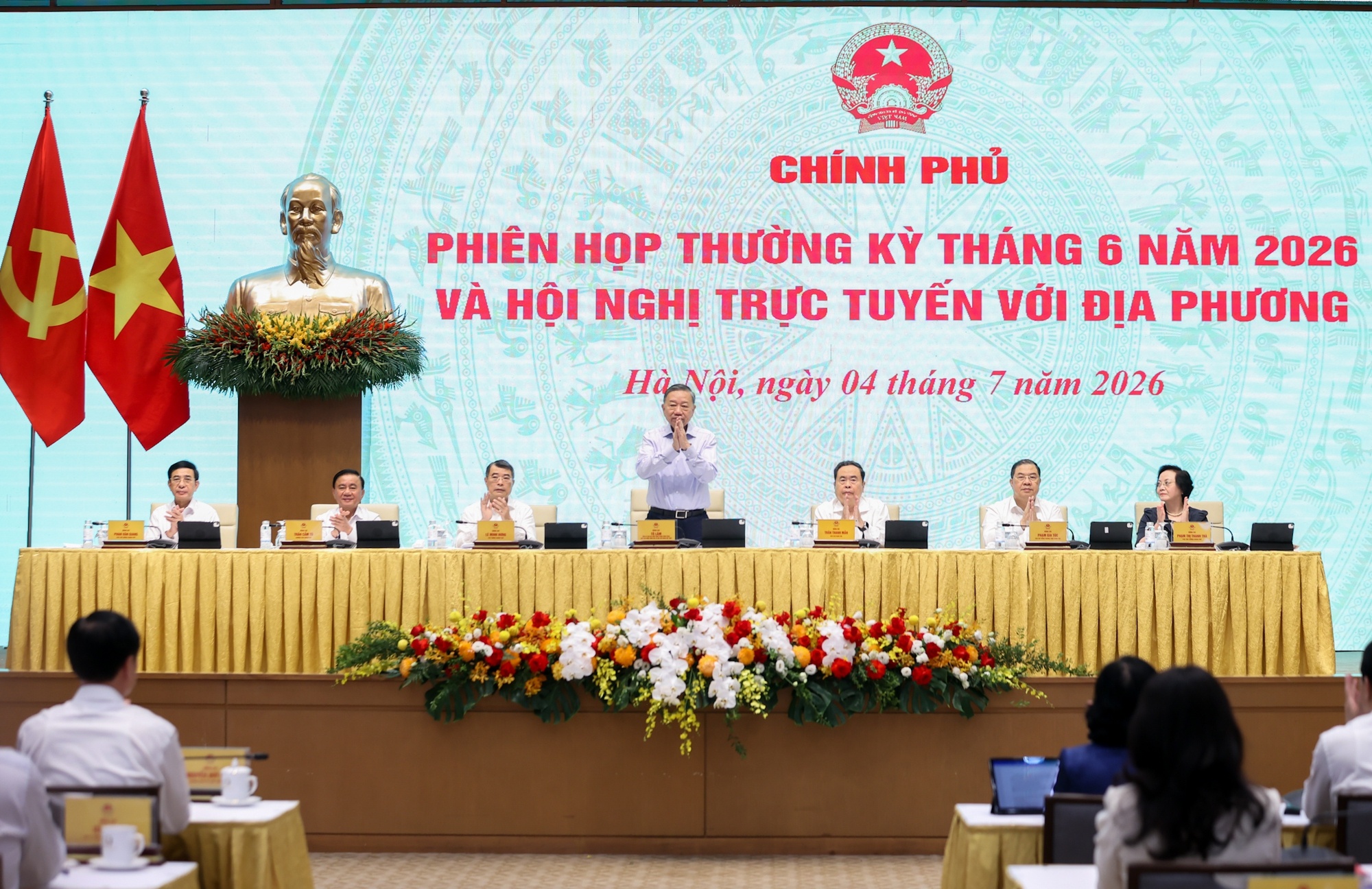 Tổng Bí thư, Chủ tịch nước Tô Lâm cùng các đồng chí lãnh đạo Đảng, Nhà nước tại phiên họp Chính phủ thường kỳ tháng 6/2026 và Hội nghị trực tuyến Chính phủ với các địa phương - Ảnh: VGP/Nhật Bắc Tổng Bí thư, Chủ tịch nước Tô Lâm cùng các đồng chí lãnh đạo Đảng, Nhà nước tại phiên họp Chính phủ thường kỳ tháng 6/2026 và Hội nghị trực tuyến Chính phủ với các địa phương - Ảnh: VGP/Nhật Bắc