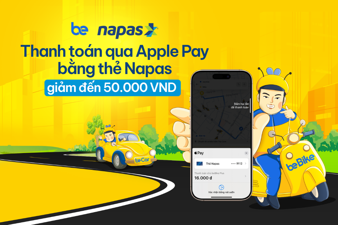 Thanh toán Apple Pay bằng Thẻ NAPAS trên BE, nhận combo ưu đãi Thanh toán Apple Pay bằng Thẻ NAPAS trên BE, nhận combo ưu đãi