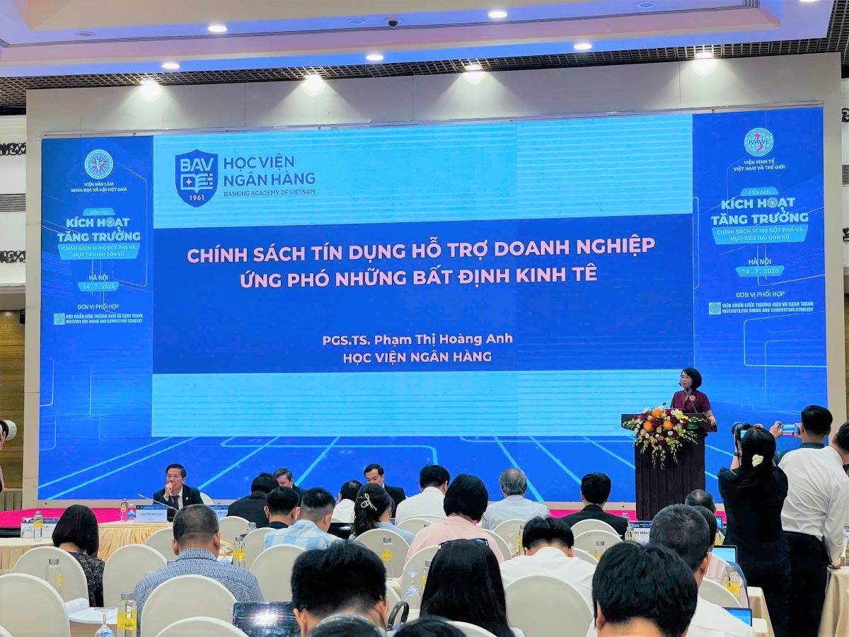 PGS.TS Phạm Thị Hoàng Anh -Phó Giám đốc Học viện Ngân hàng phát biểu tại diễn đàn