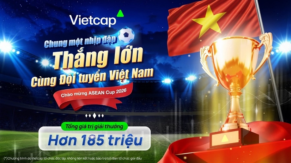 Vietcap mang đến chương trình “Chung một nhịp đập, thắng lớn cùng đội tuyển Việt Nam” với tổng giá trị giải thưởng hơn 185 triệu đồng. Vietcap mang đến chương trình “Chung một nhịp đập, thắng lớn cùng đội tuyển Việt Nam” với tổng giá trị giải thưởng hơn 185 triệu đồng.